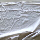 Large monogrammed old embroidered sheet of 235 cm x 330 cm material: linen and cotton