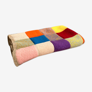 Plaid antique wool blanket multicolored hook granny square