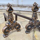 Vintage solid brass and steel chenets