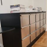 Meuble architecte acier inox chene et stratfie noir