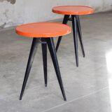 Xavier Pauchard - Two round Tholix metal bistro tables 1960