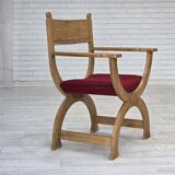 1970s, Danish armchair, original red furniture wool, solid oak wood.