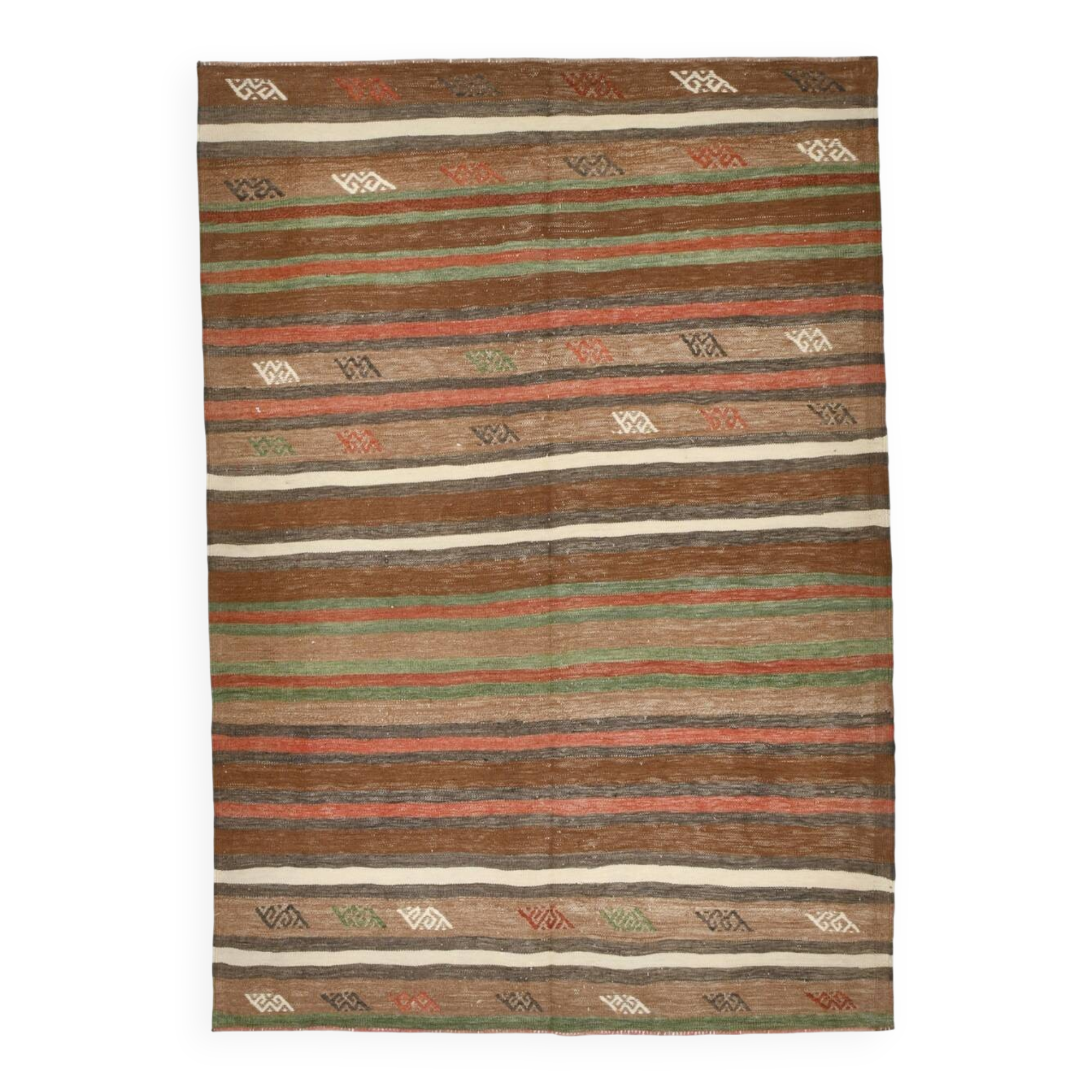 Tapis Kilim Vintage – Rayures Naturelles aux Tons Terreux, 136x195 Cm