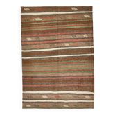 Tapis Kilim Vintage – Rayures Naturelles aux Tons Terreux, 136x195 Cm