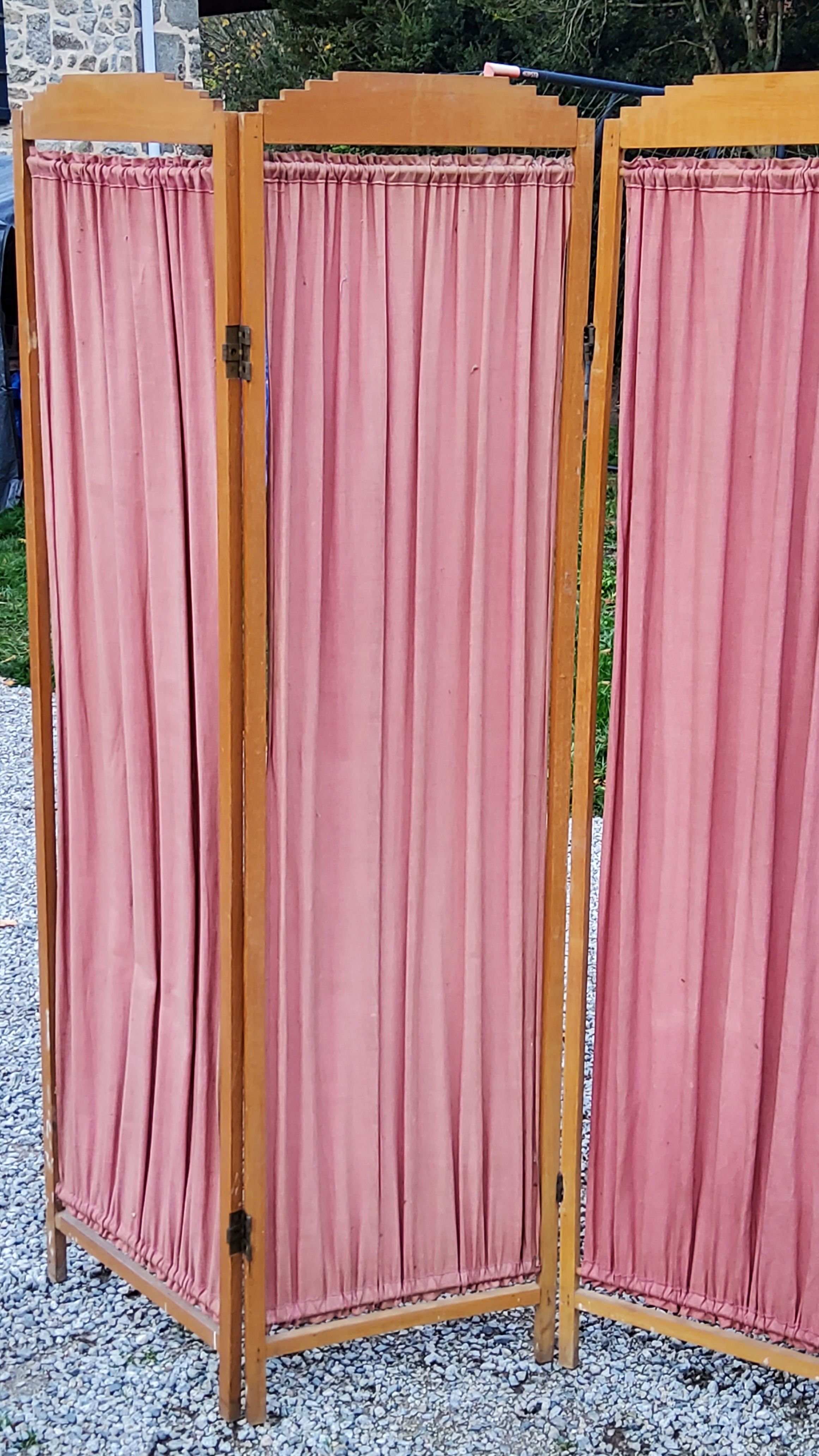 Art Deco screen 6 leaves in beech and fabrics of the 30s