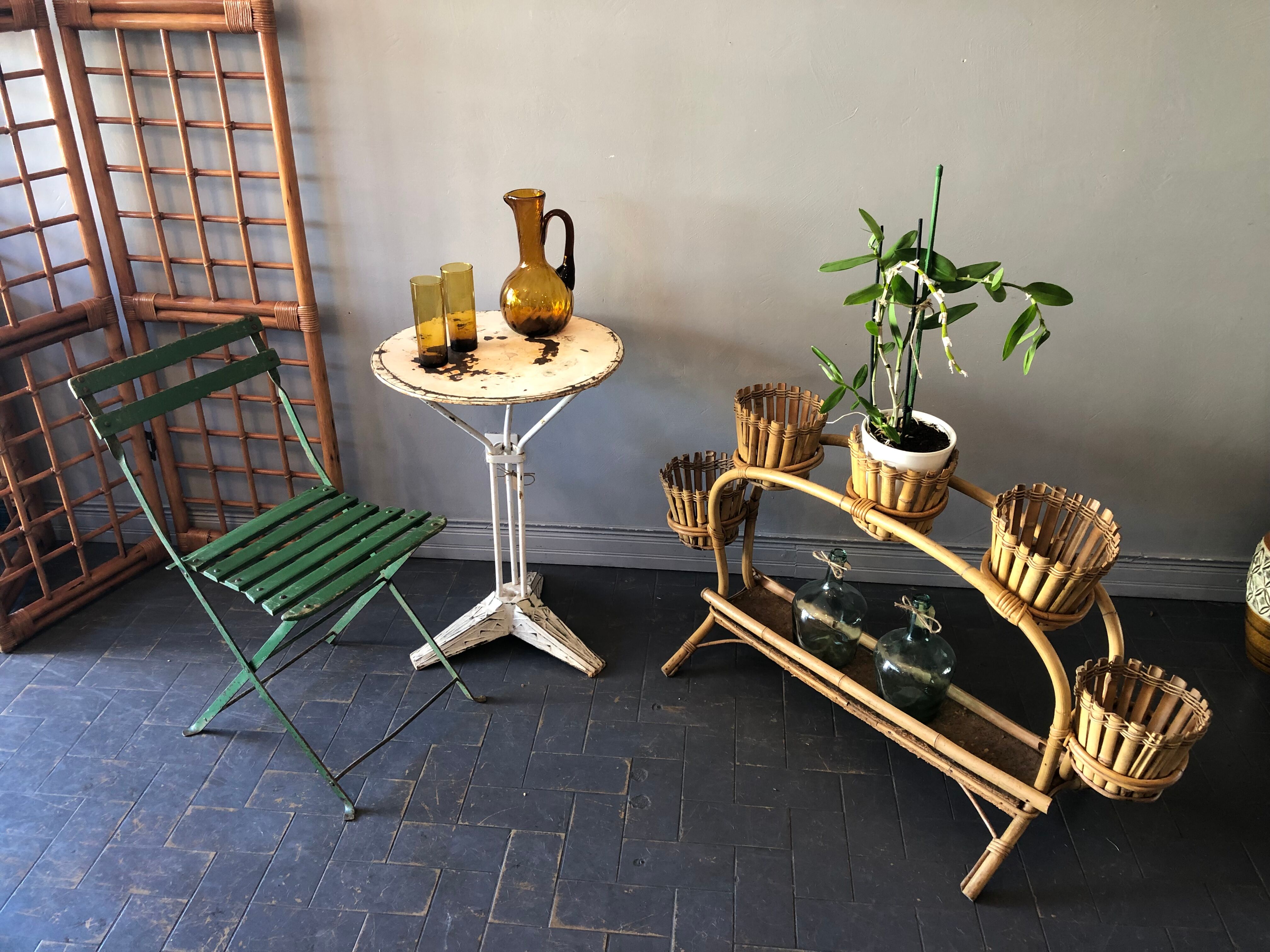 Rattan plant holder, 60s