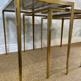 Set of 3 nesting tables in brass, Hollywood Regency, Vereinigte Werkstätten, Germany, 1960s.