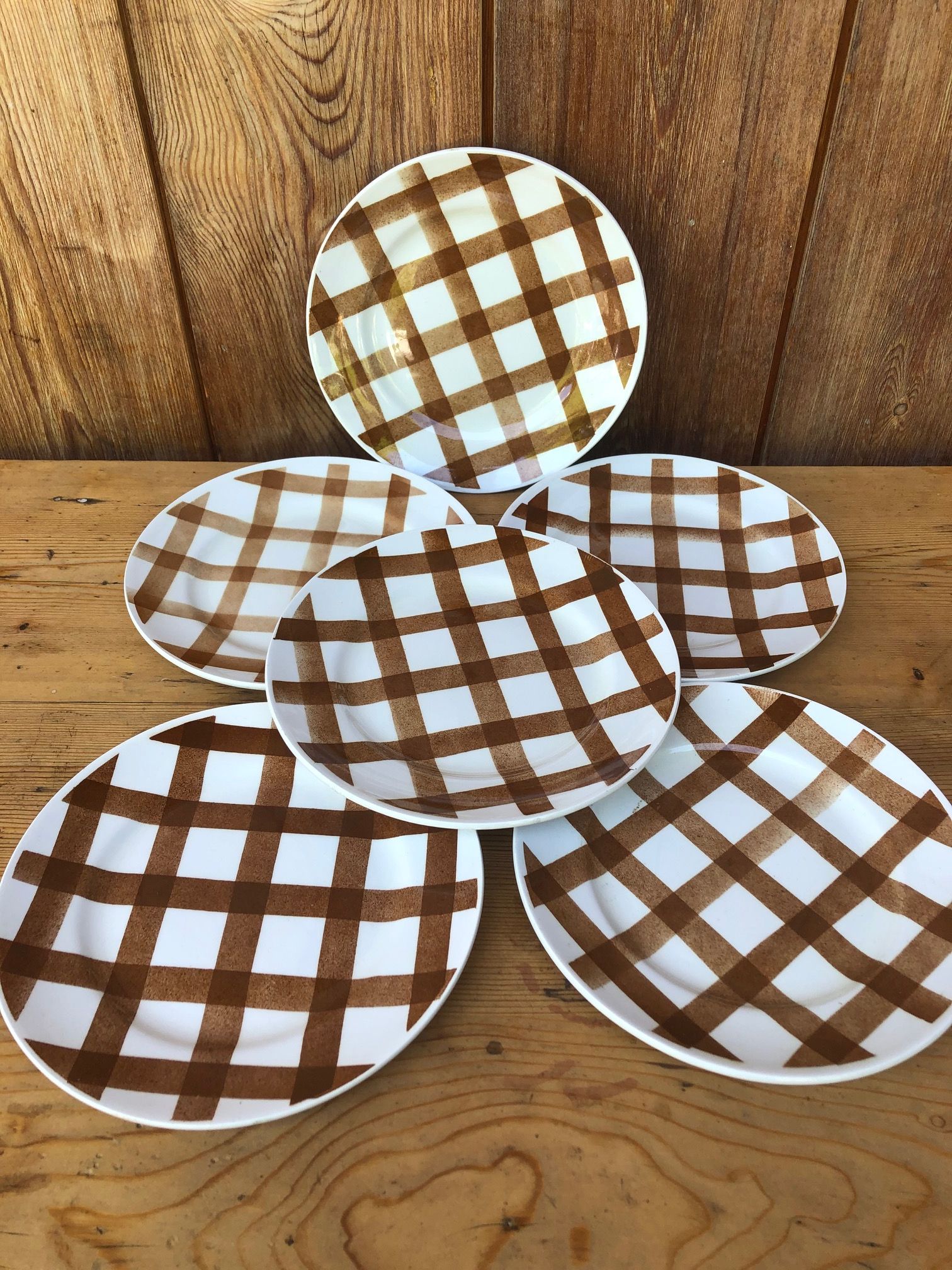 Set of 6 plates to desert Moulin des loups model tablecloth 50s/60s.