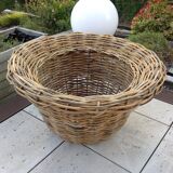 Cache pot rond "king size " en rotin vintage années 70