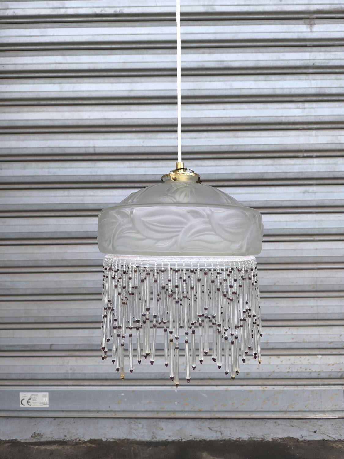 Suspension en verre givré art deco