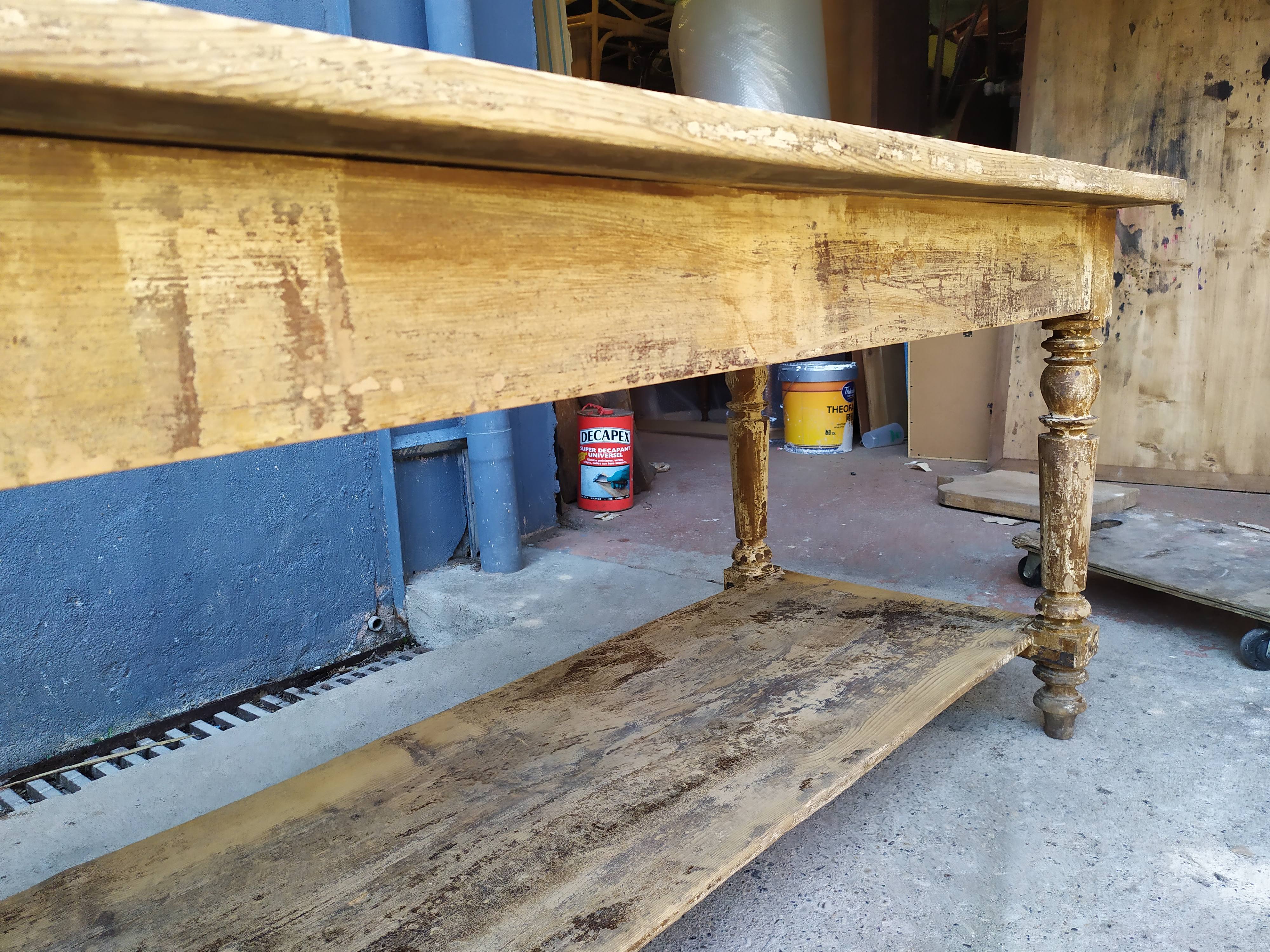Table de métier drapière sapin décapé 3m