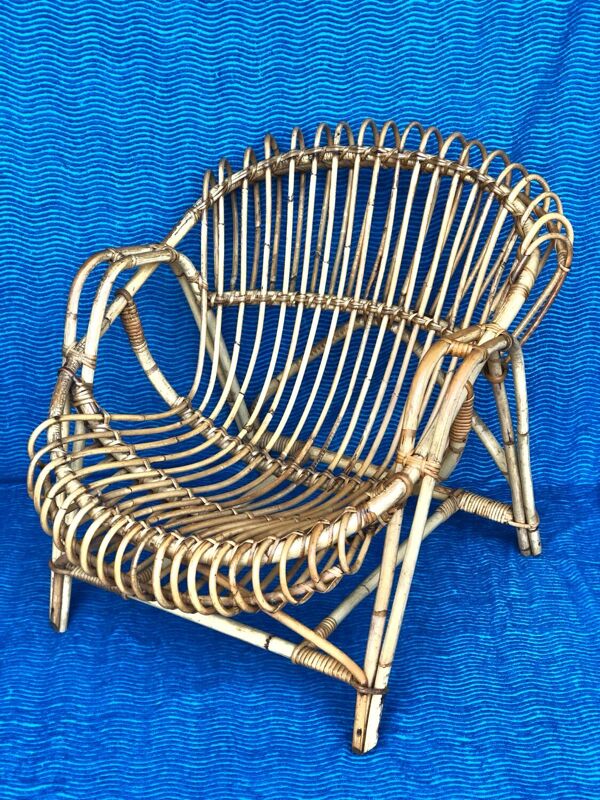 Fauteuil en rotin et osier ancien