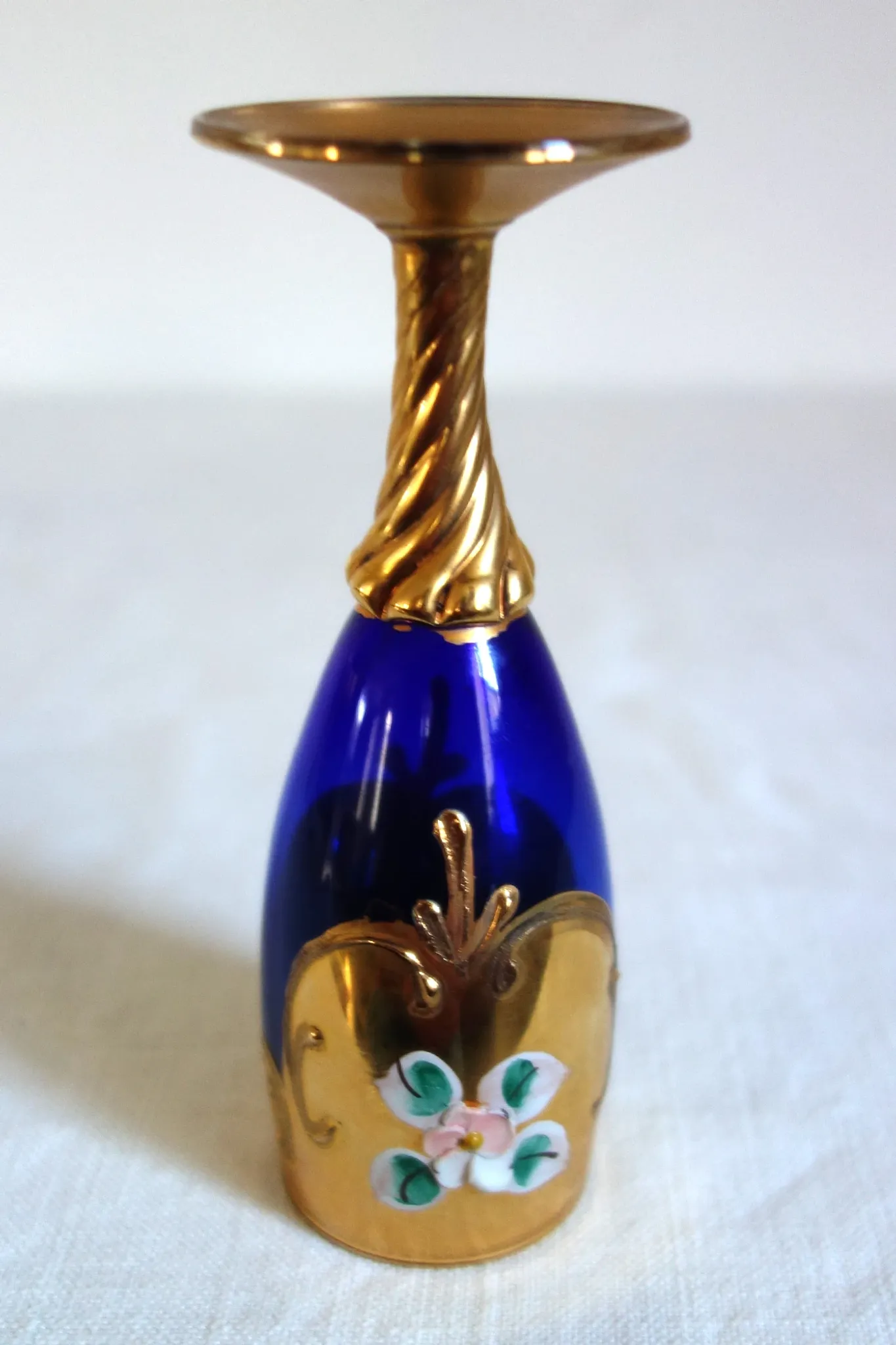 6 vintage cobalt blue and gold Murano aperitif glasses