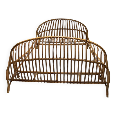 Lit en rotin vintage ,  matelas 140x190