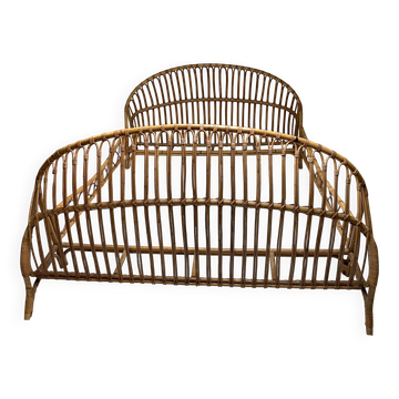 Vintage rattan bed, mattress 140x190.