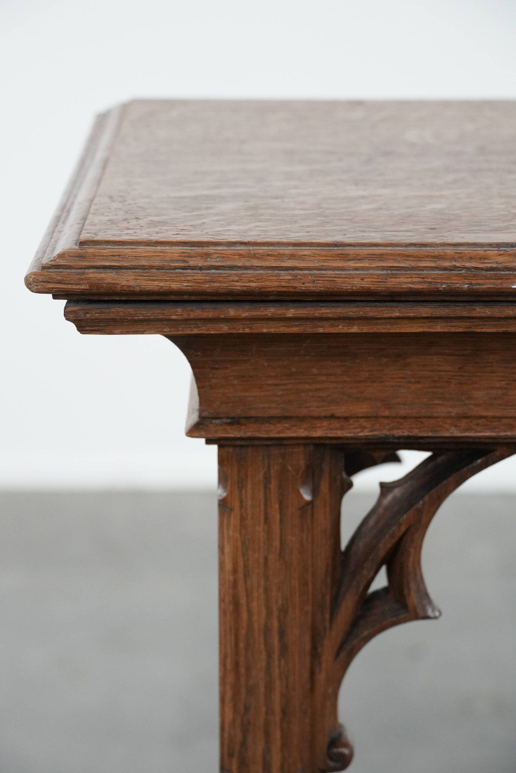 Elegant antique oak side table in Gothic style from the mid-19th century