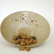 Bol à fruits vintage en céramique beige, pièce maîtresse, grand bol en poterie