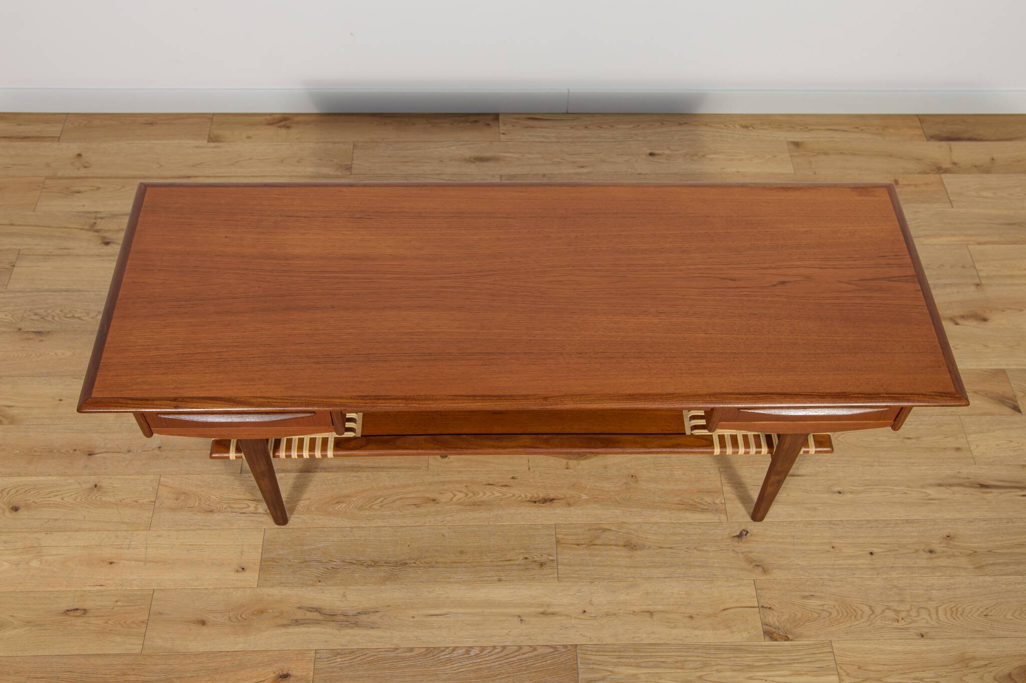 Mid-Century Teak & Rattan Coffee Table, Denmark, 1960s