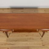 Table basse en teck et rotin du milieu du siècle, Danemark, années 1960