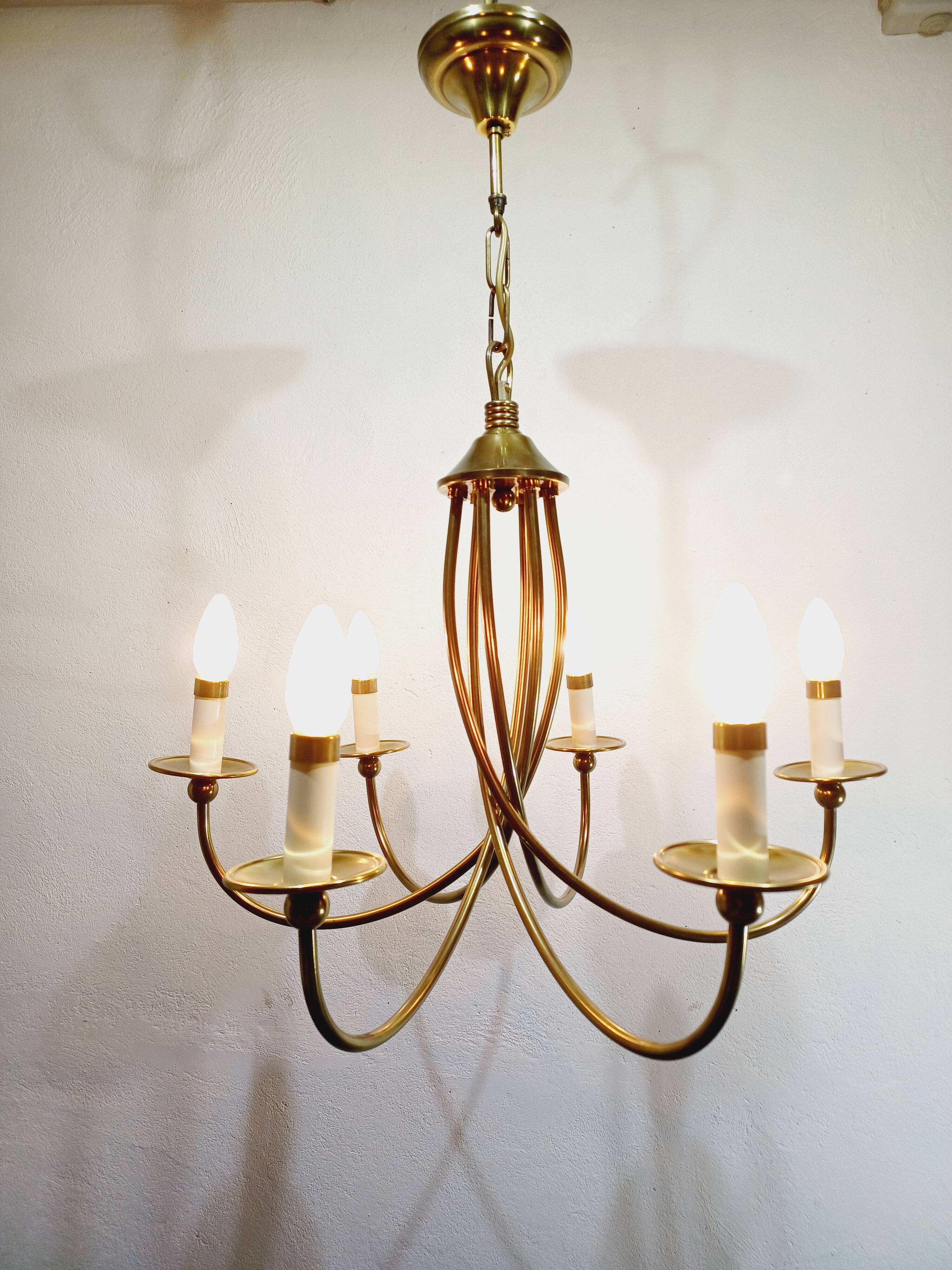 6-light chandelier in bronze and brass