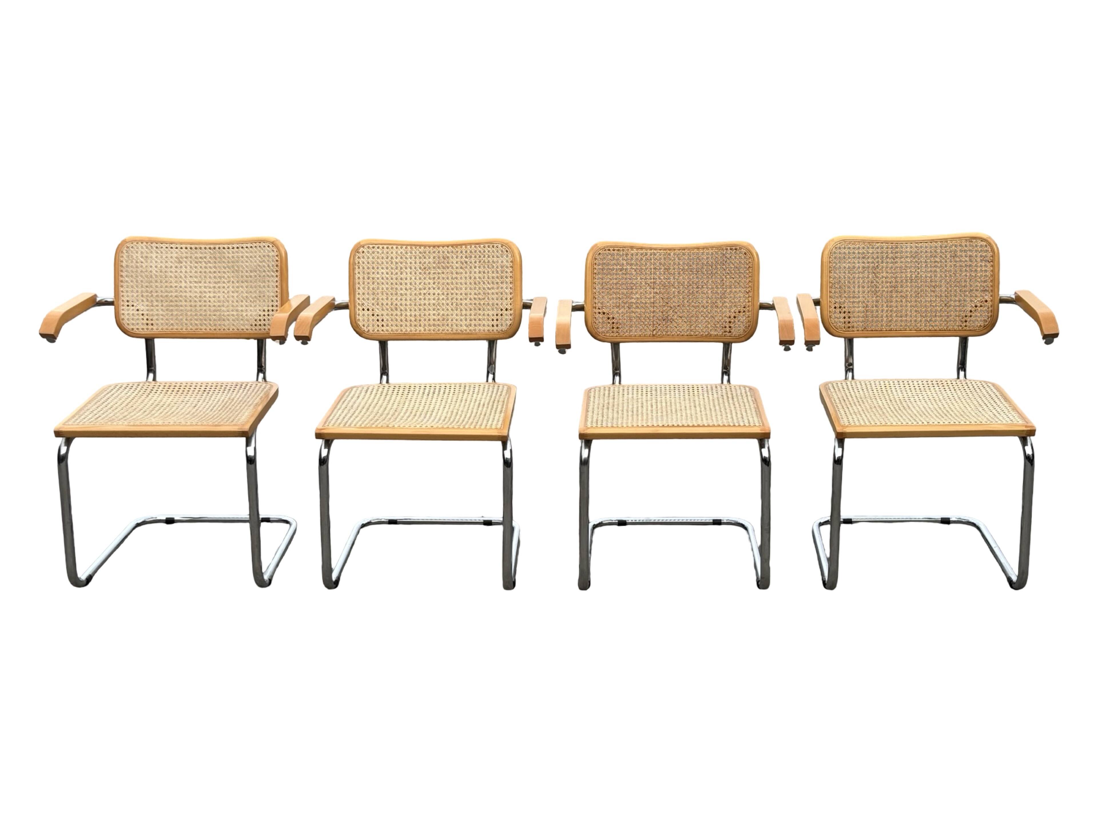 Set of 4 Cesca chairs model B64 with armrests Cesca Marcel breuer design