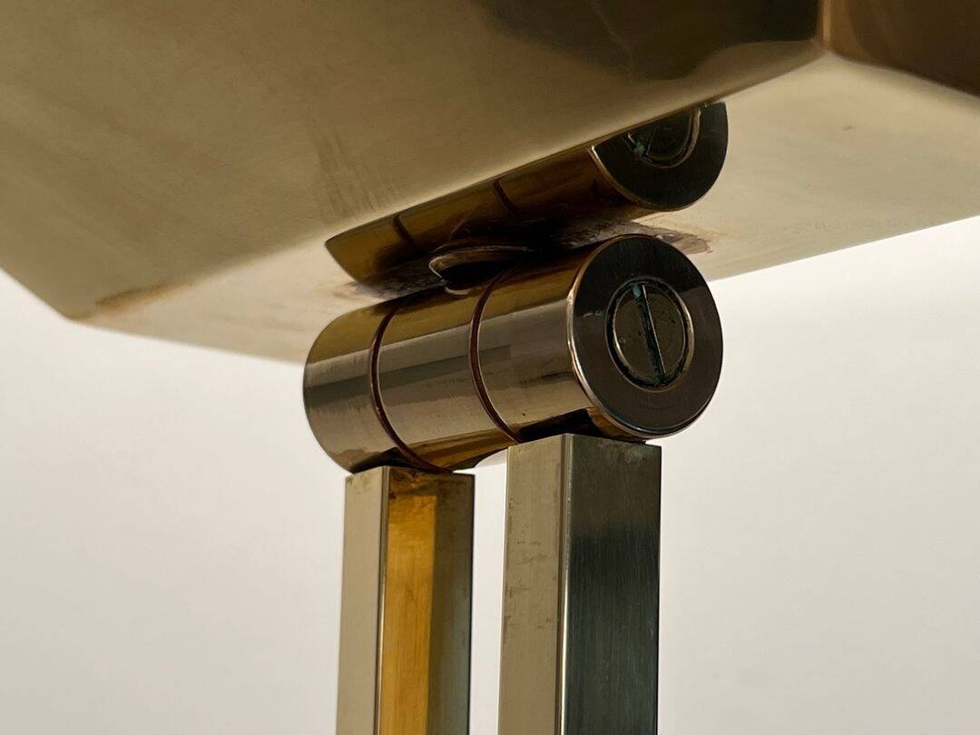 Brass Floor Lamp with Adjustable Reflector on a Timber Base