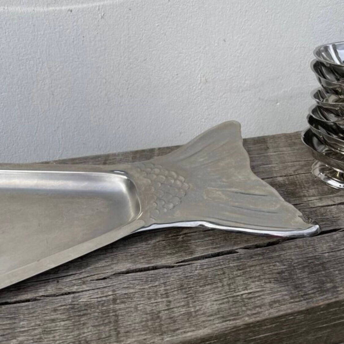 Large stainless steel fish platter signed Jean Couzon