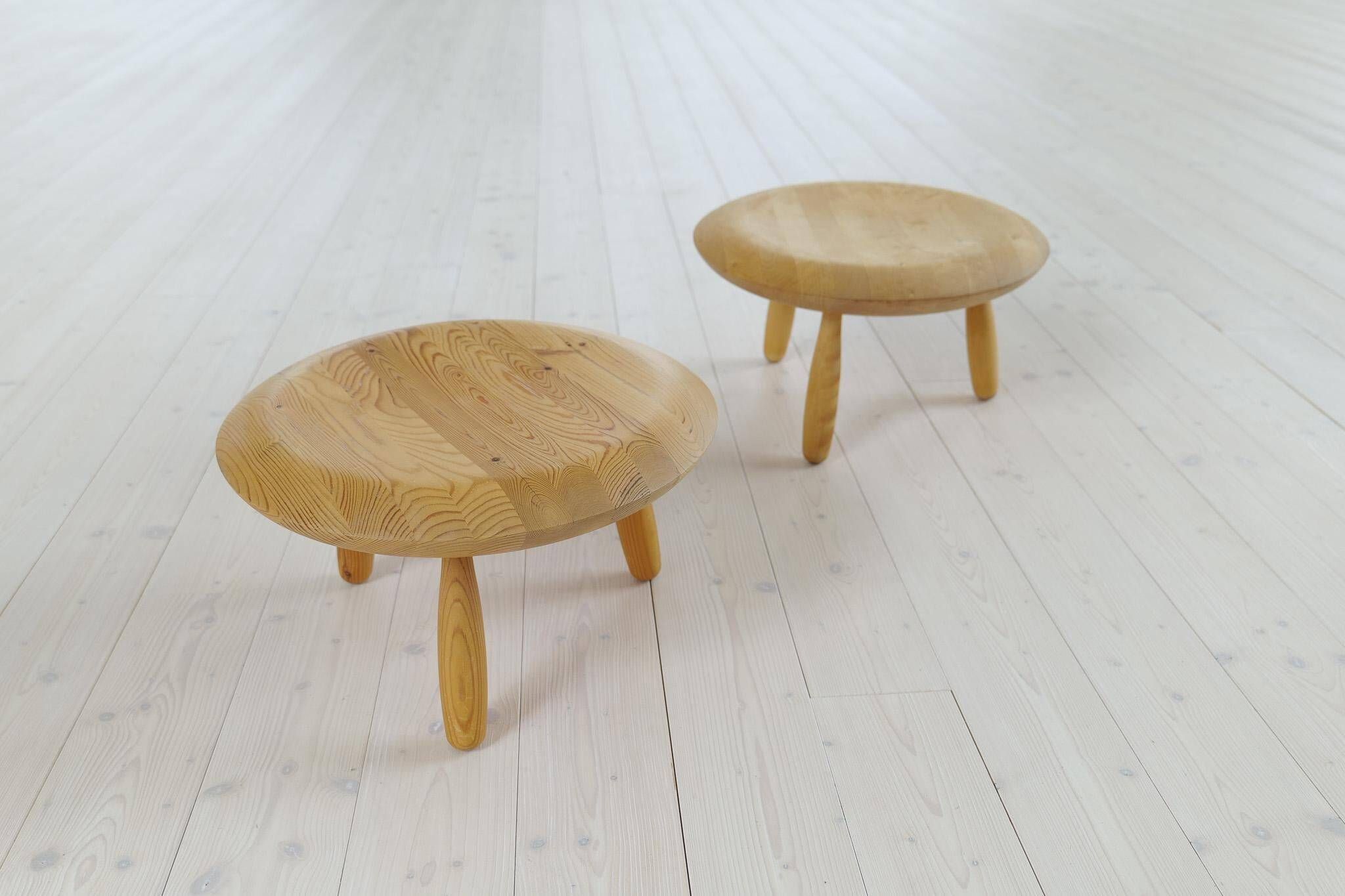 Swedish pair of organic mushroom stools in birch Ikea 2009