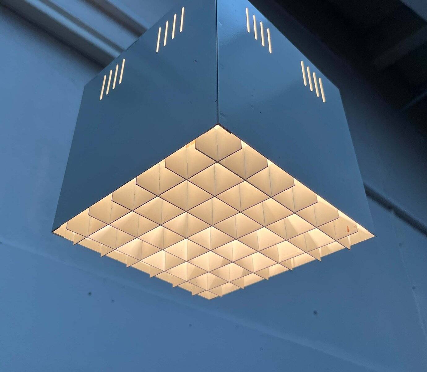 Modern minimalist cube ceiling light from the mid-century, Finland, 1960s.