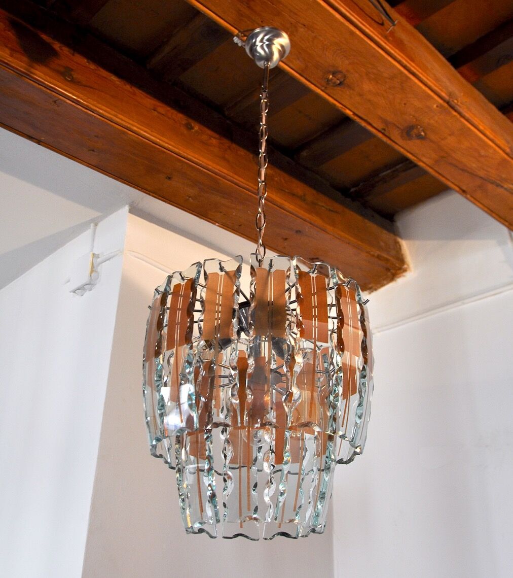Zero Quattro chandelier brown cut glass Murano Italy 1970