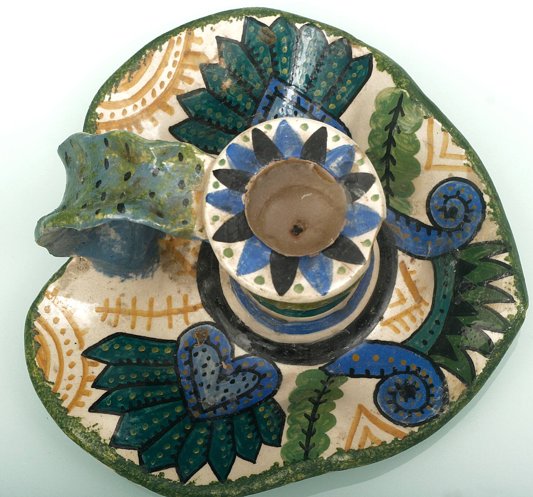 Earthenware candlestick P. Fouillen Quimper