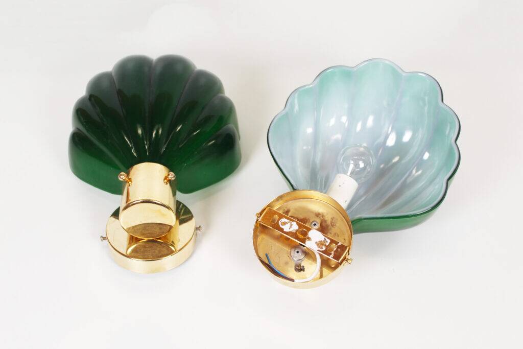 Large pair of Italian glass and brass wall lamps, Italy 1970s