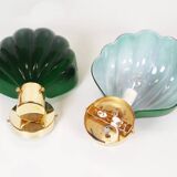 Large pair of Italian glass and brass wall lamps, Italy 1970s