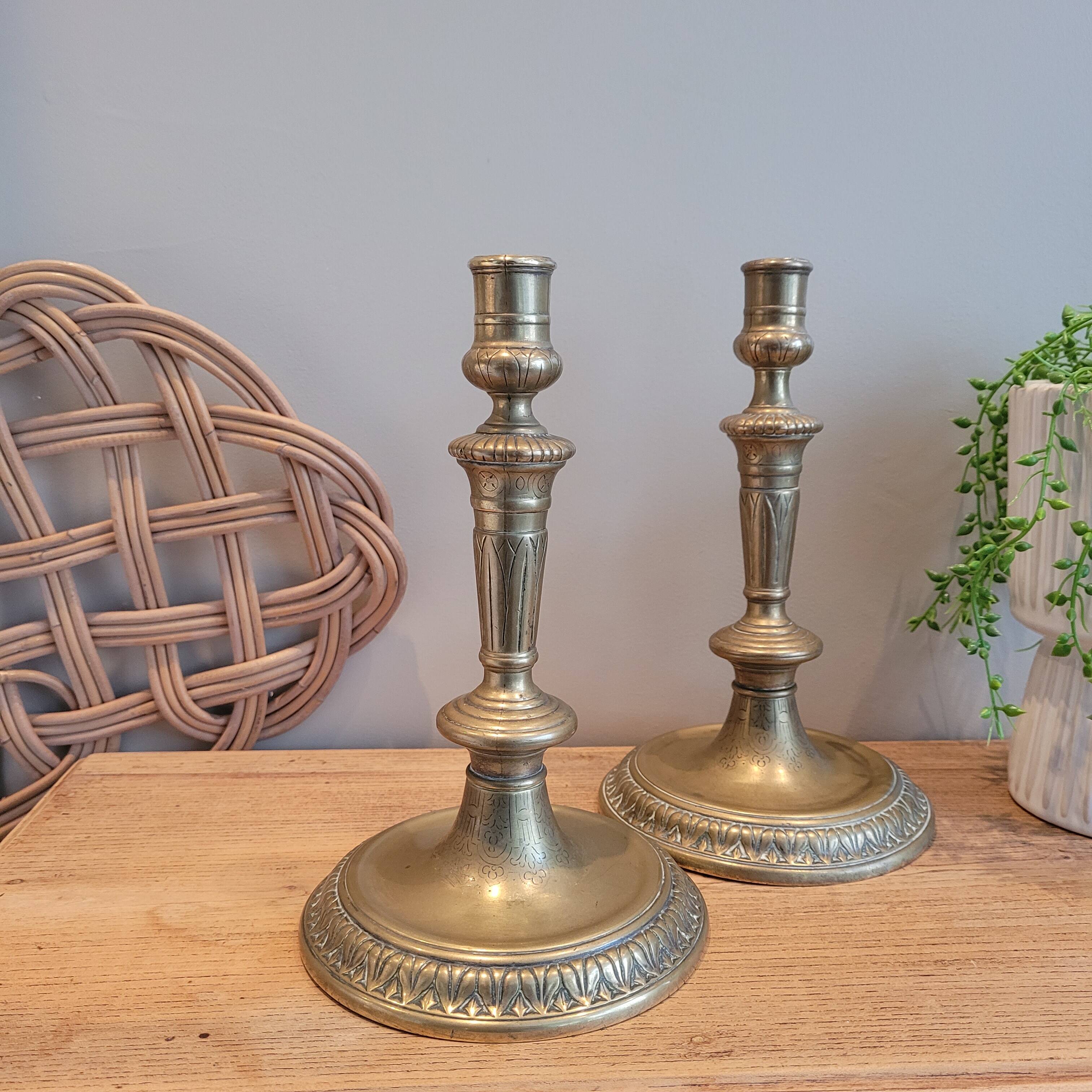 pair of brass candle holders 15