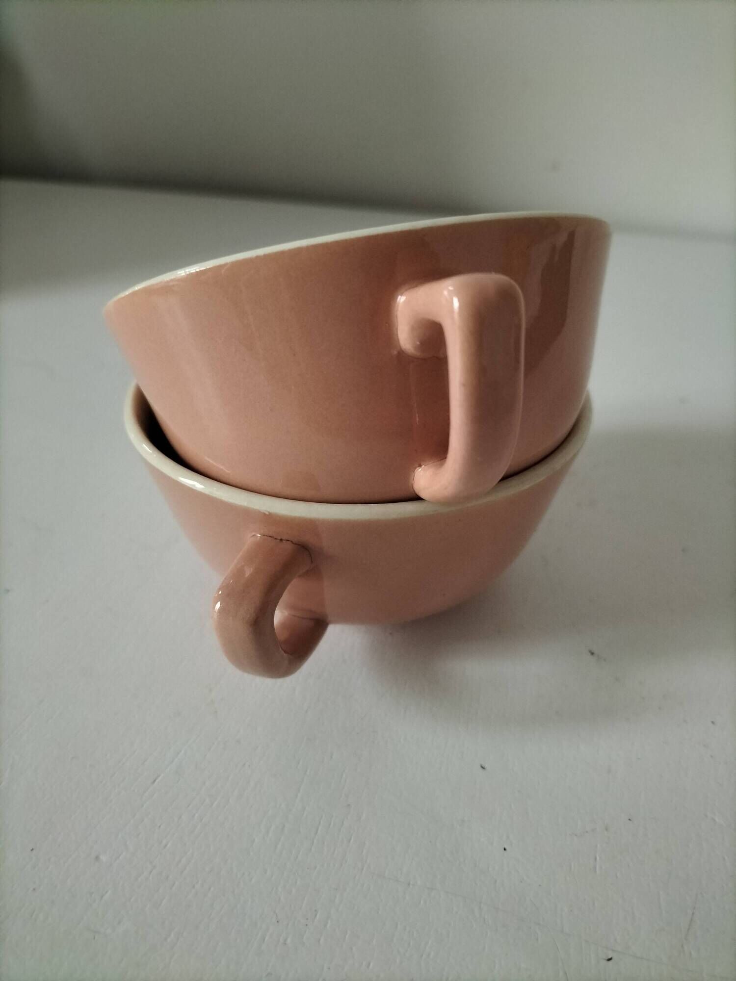 Set of two powder pink Villeroy & Boch cups, 1950s style