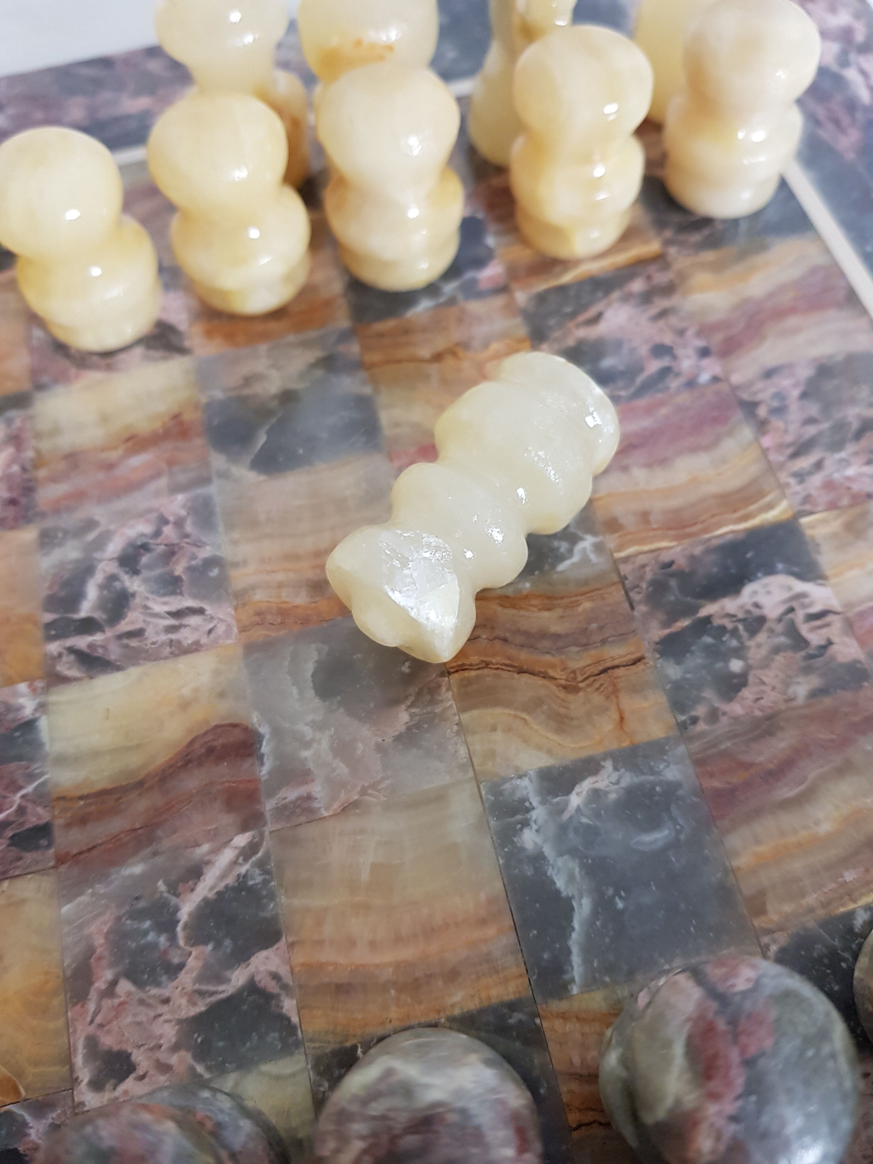 Chess game with vintage onyx board