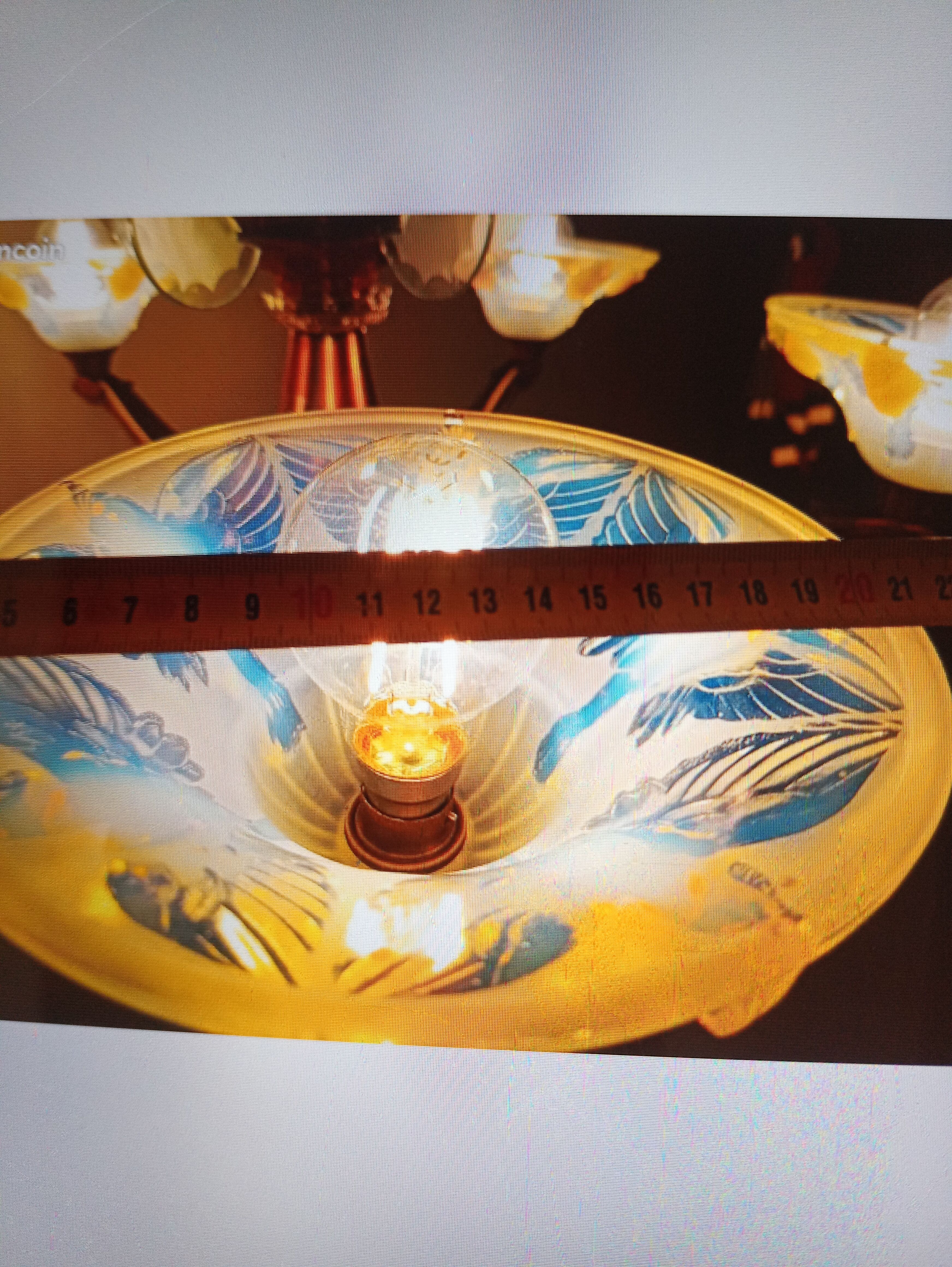 Opalescent glass and copper chandelier