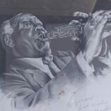 Drawing by Gérard Moreau signed by Sidney Bechet