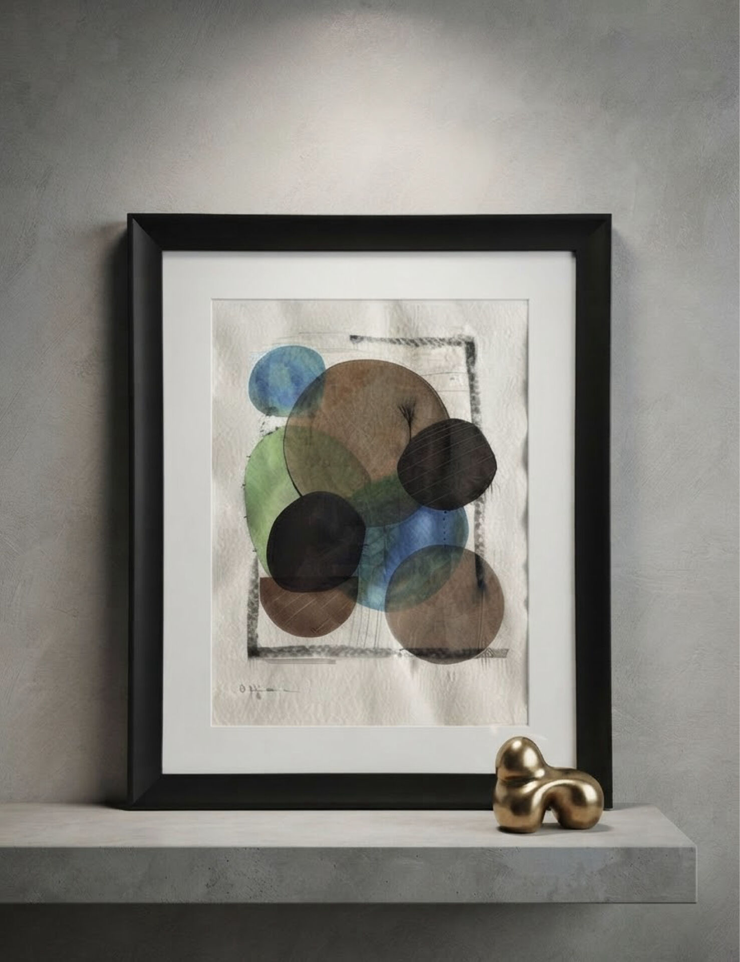 Original contemporary abstract painting, framed (55x45cm)