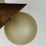 Midcentury brutalist oak floor lamp with 4 spheres, 1970s  by Temde Leuchten