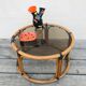 Bamboo round coffee table and vintage smoked glass 70