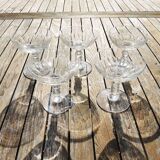 5 Anciennes Coupes à Champagne en Verre Godronné