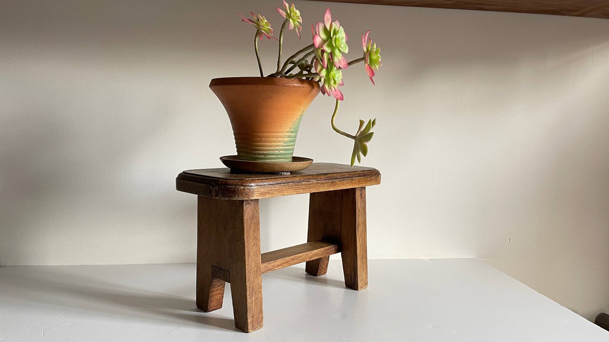Vintage solid oak stool