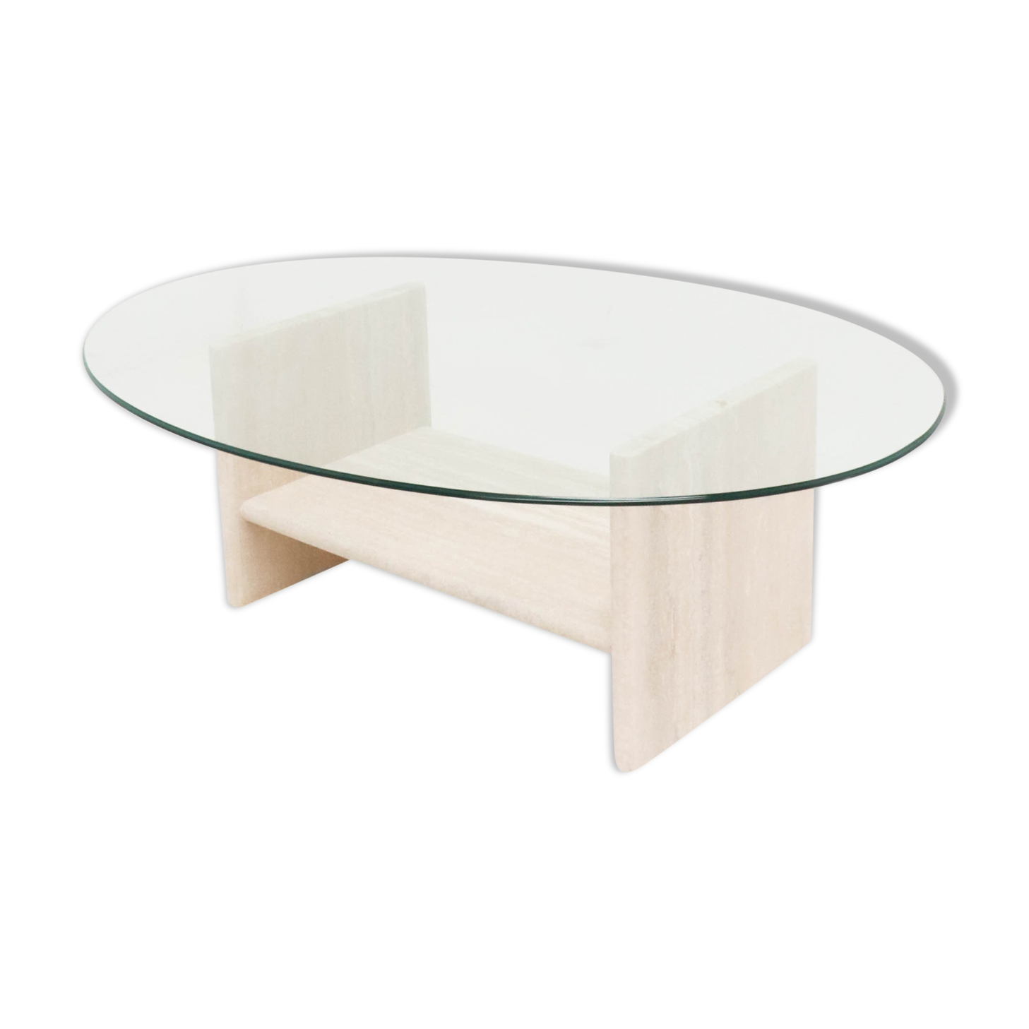 Vintage Travertine Coffee Table with Glass Top