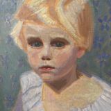 Oil on canvas, portrait of a child signed J. Bertrand, early 20th century.