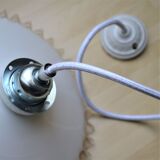 White scalloped opaline hanging and chrome metal sleeve