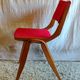 Solid wood chair with red fabric - 50's design