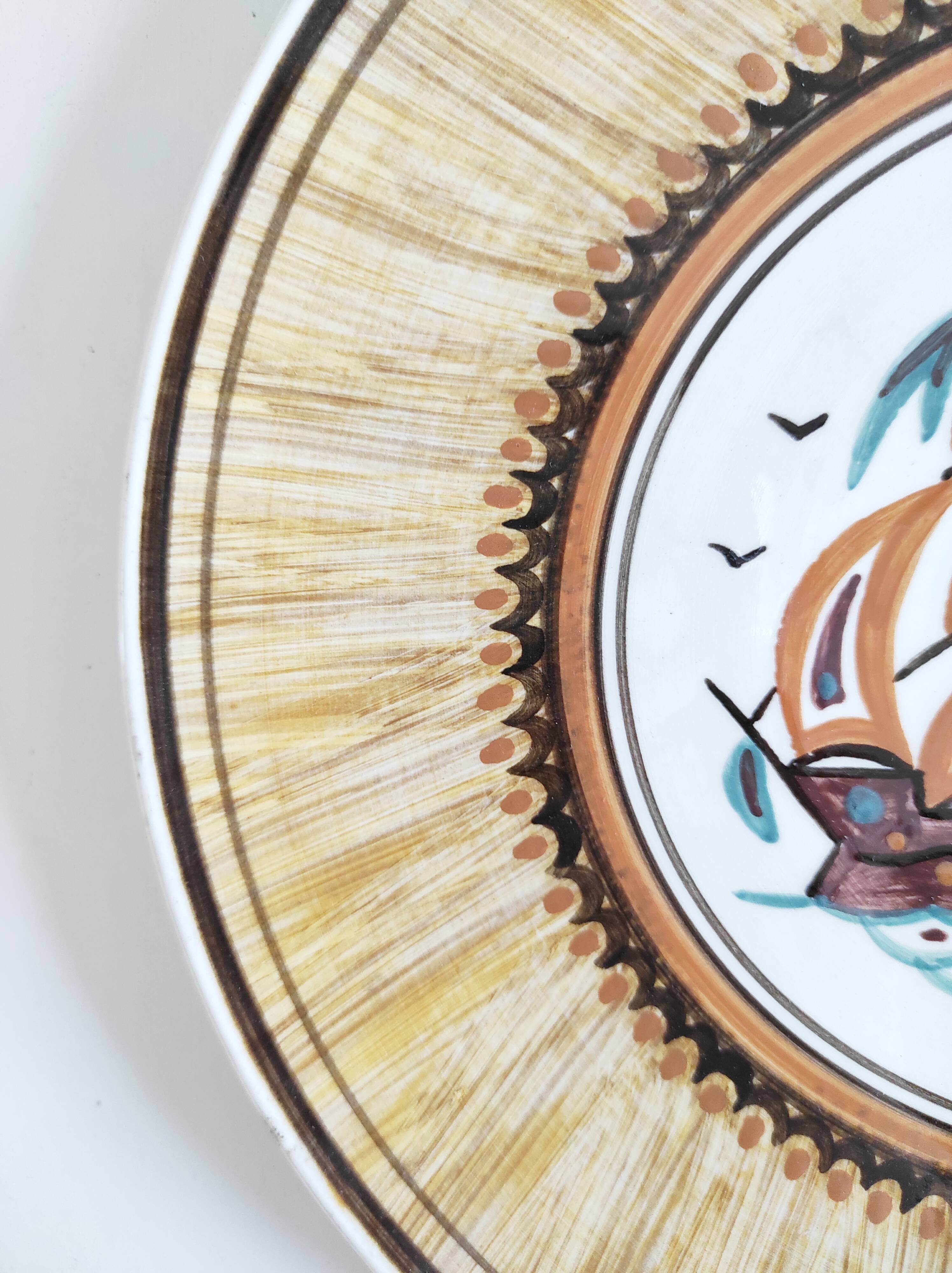 Greek ceramic dish with boat decor