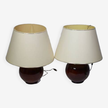 Pair of very large glazed ceramic ball lamps €80