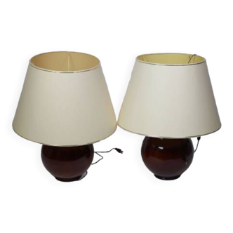 Pair of very large glazed ceramic ball lamps €80